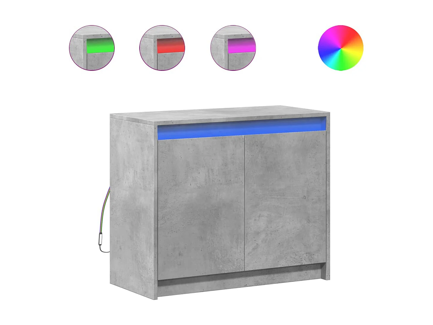 Aparador con LED madera ingeniería gris hormigón 72x34x61 cm