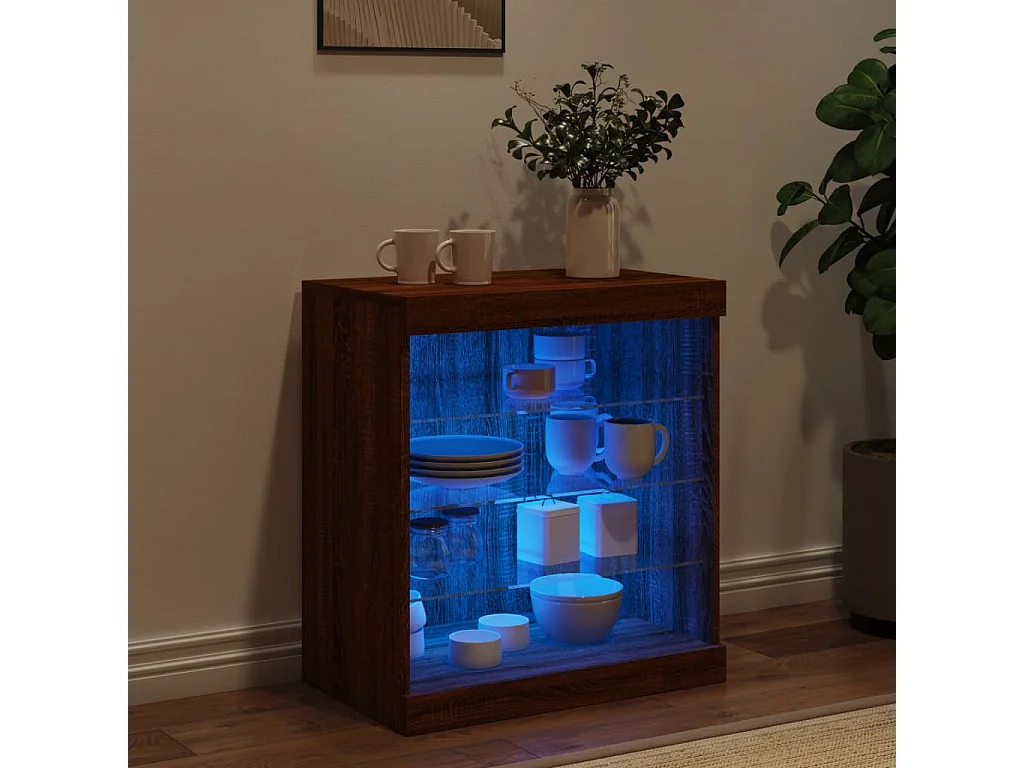 Buffet avec lumières LED chêne marron 60,5x37x67 cm