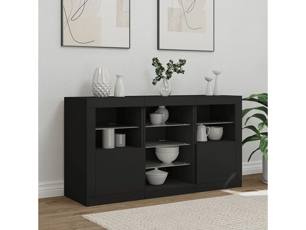 Credenza con Luci LED Nera 123x37x67 cm
