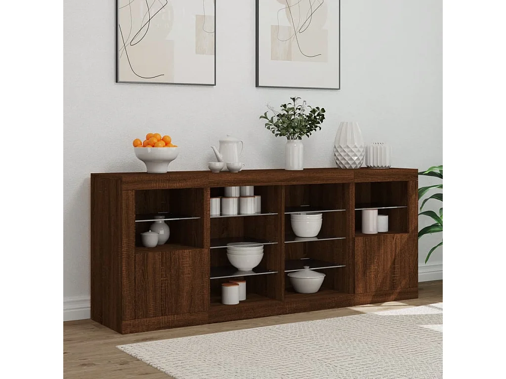 Buffet avec lumières LED chêne marron 163x37x67 cm