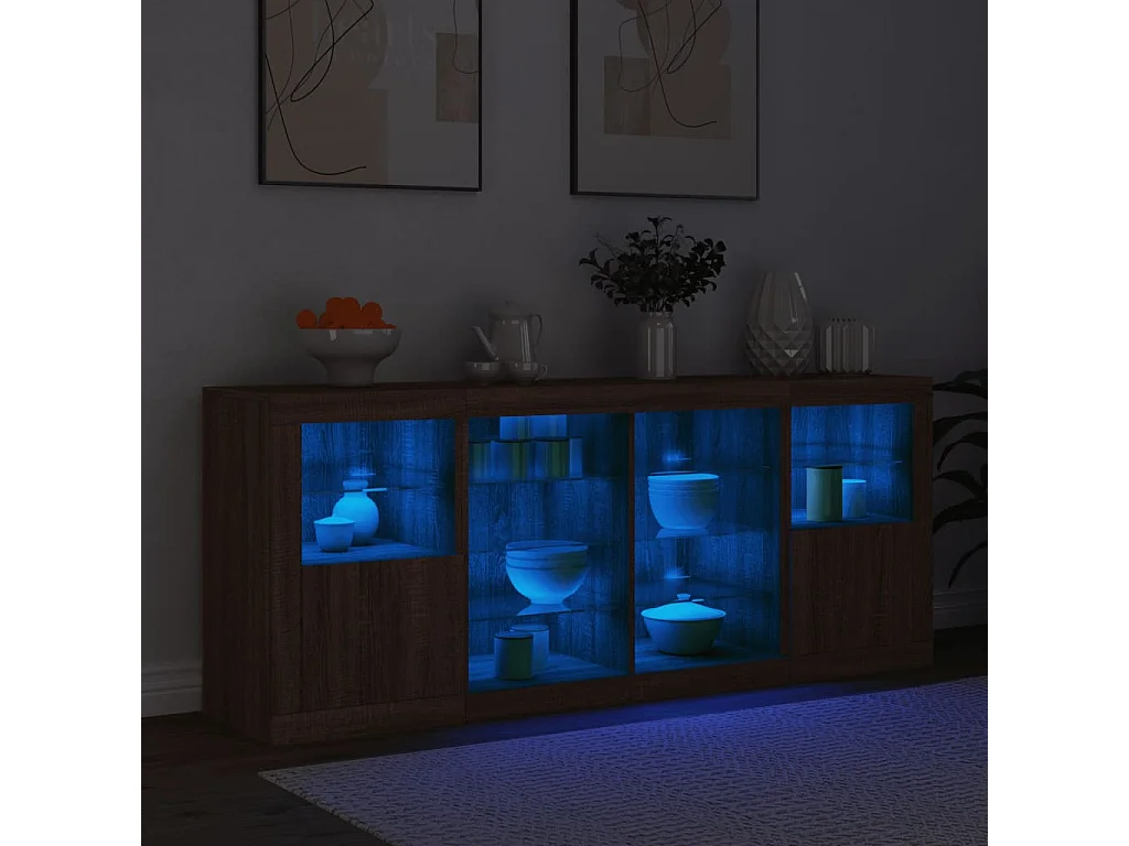 Buffet avec lumières LED chêne marron 163x37x67 cm