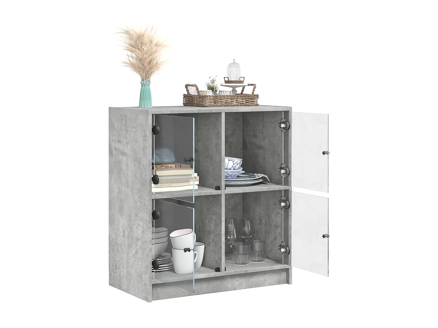 Armário de apoio c/ portas de vidro 68x37x75,5 cm cinza cimento