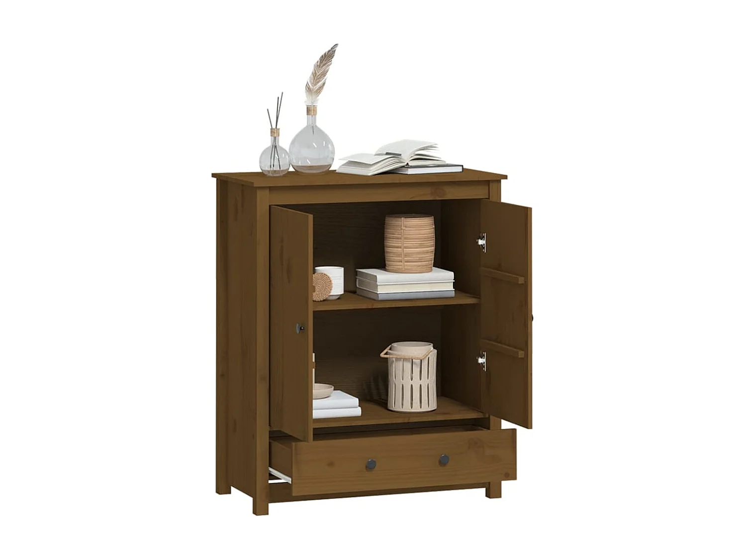 Aparador alto madera maciza de pino marrón miel 83x41,5x100 cm