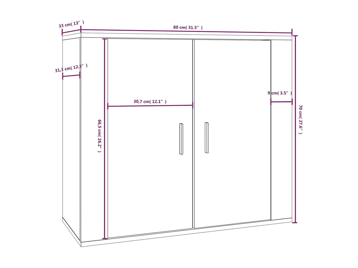 Aparador de madera contrachapada negro 80x33x70 cm