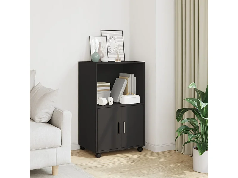 Mobiletto con Ruote Nero 55x40x91 cm in Truciolato