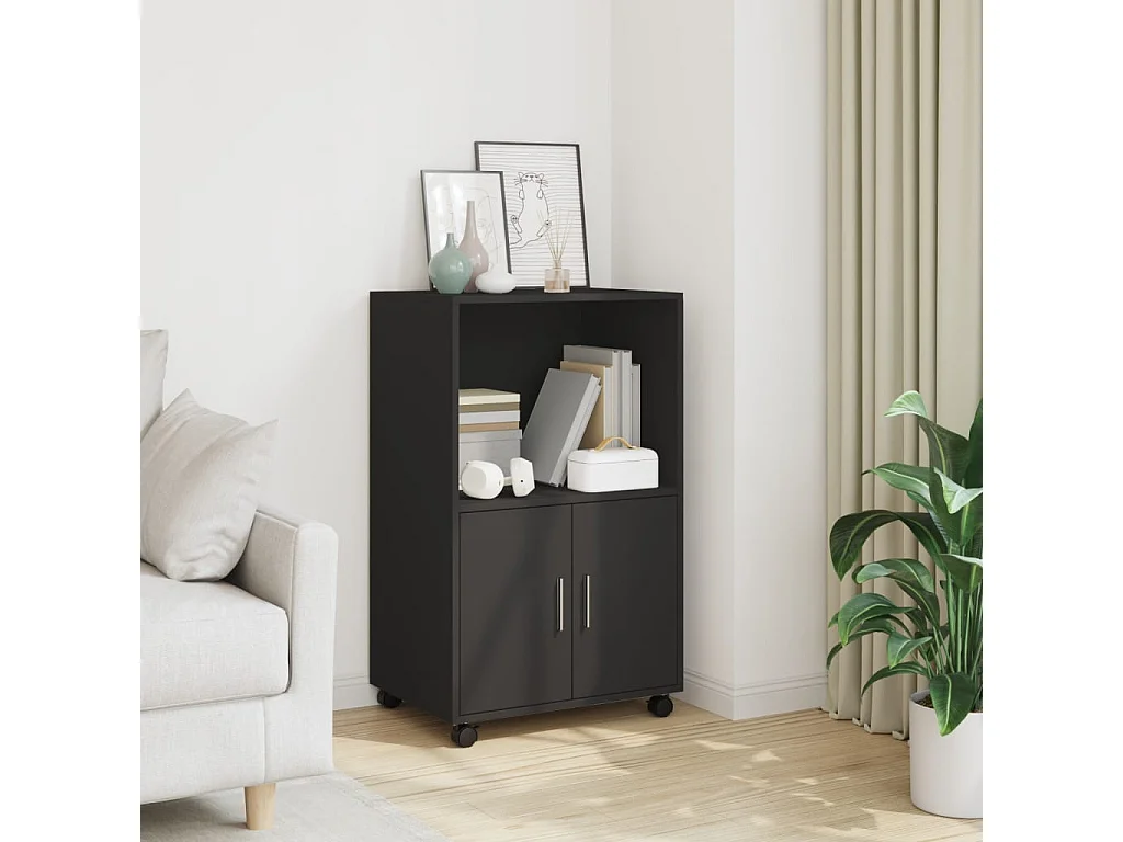 Armoire à roulettes noir 55x40x91 cm bois d'ingénierie