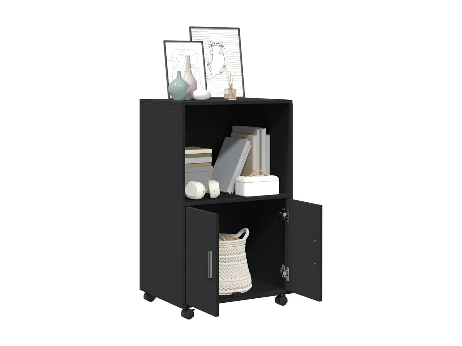 Armoire à roulettes noir 55x40x91 cm bois d'ingénierie