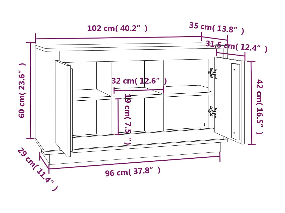 Credenza Grigio Sonoma 102x35x60 cm in Legno Multistrato