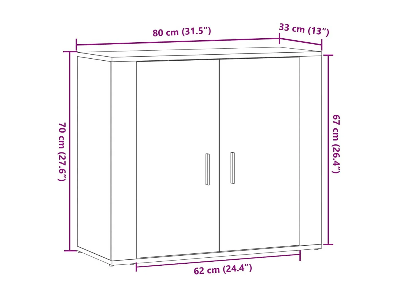Buffet chêne artisanal 80x33x70 cm bois d'ingénierie