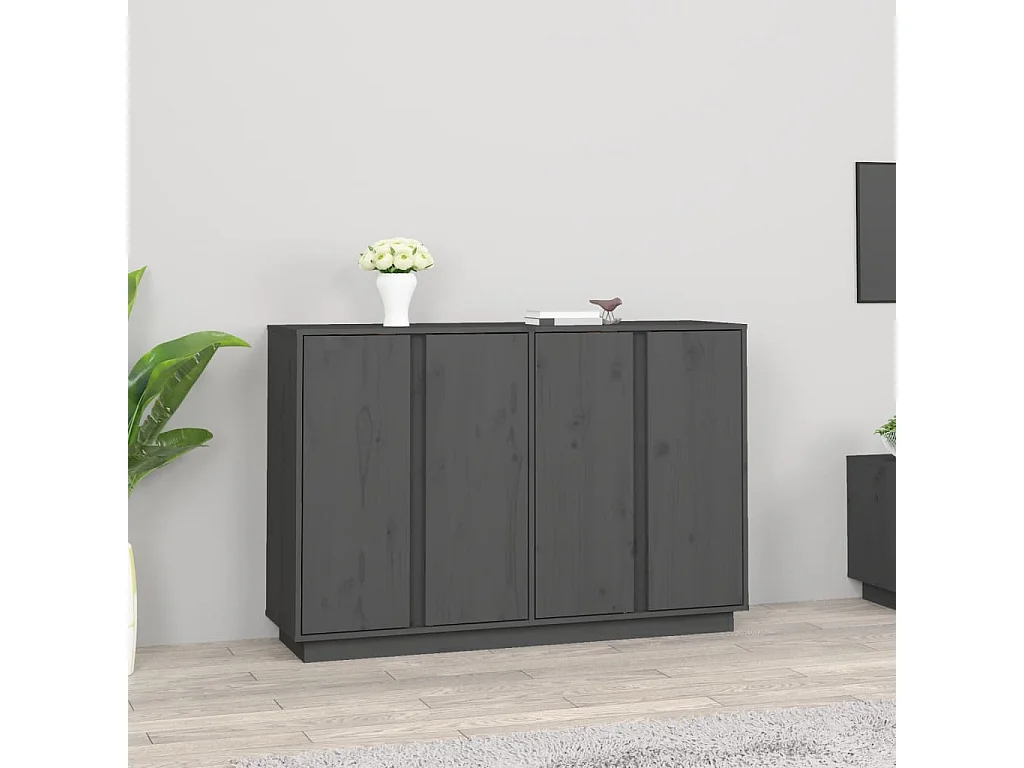 Credenza Grigia 120x35x80 cm in Legno Massello di Pino