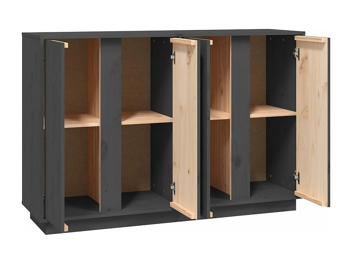 Credenza Grigia 120x35x80 cm in Legno Massello di Pino