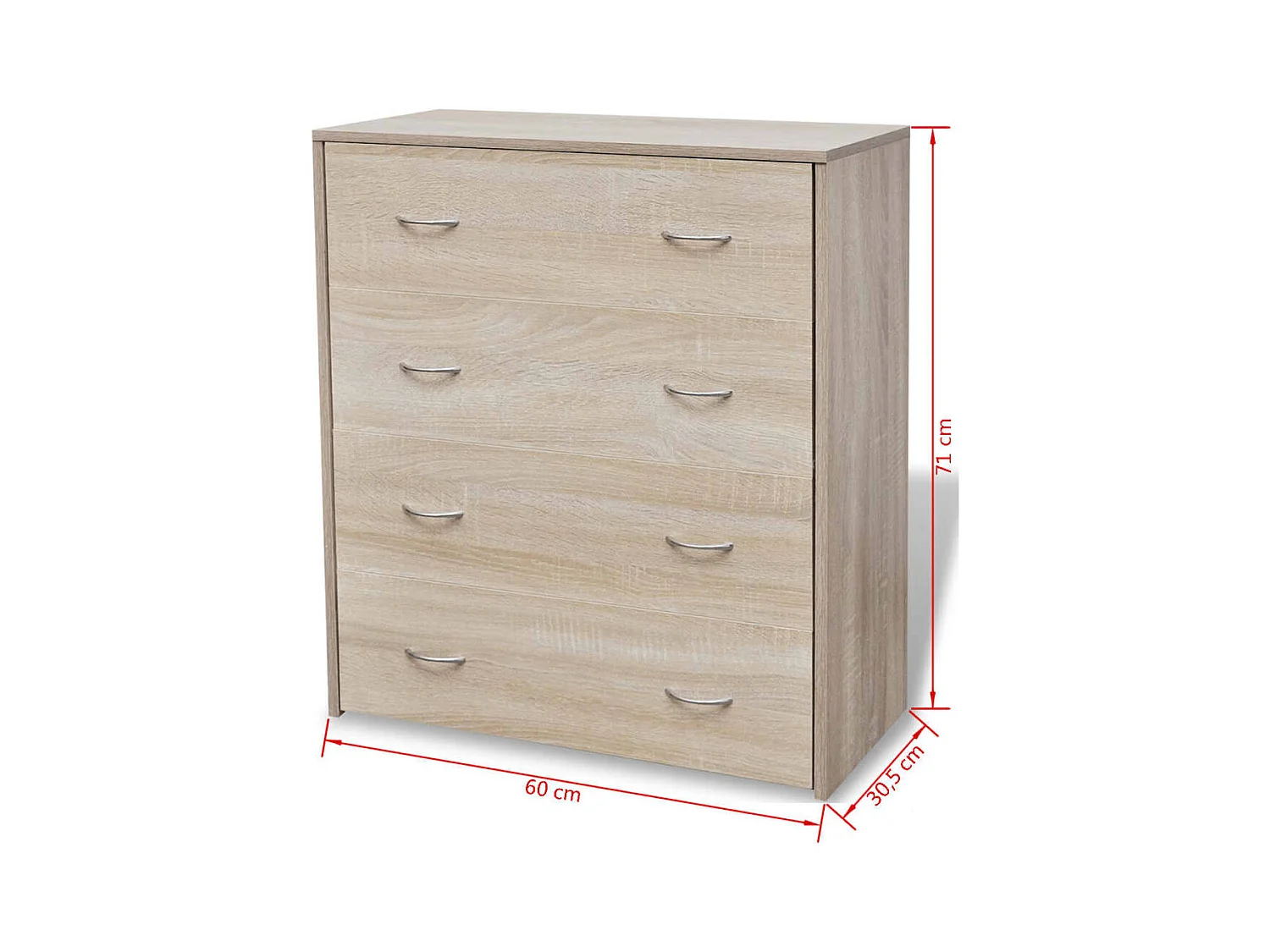 Credenza con 4 Cassetti 60x30,5x71 cm Colore Rovere