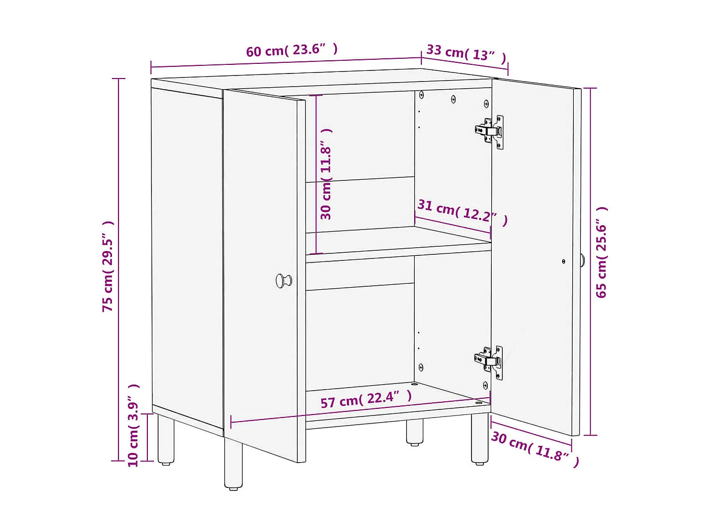 Móvel de apoio 60x33x75 cm madeira de mangueira maciça preto