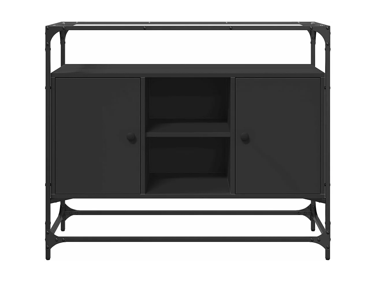 Buffet avec dessus en verre noir 98x35x81 cm bois d'ingénierie