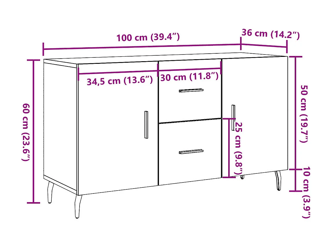 Credenza Legno Antico 100x36x60 cm in Legno Multistrato