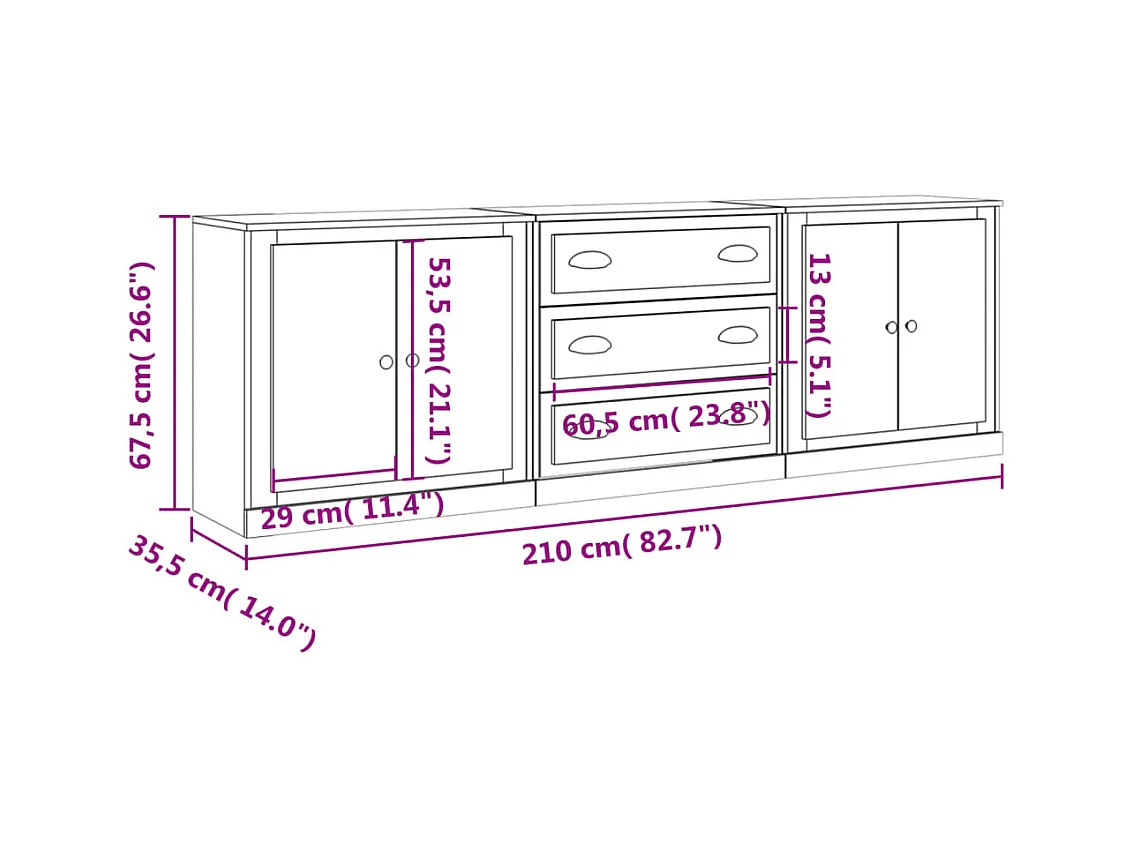 Credenze 3 pz Grigio Sonoma in Legno Multistrato