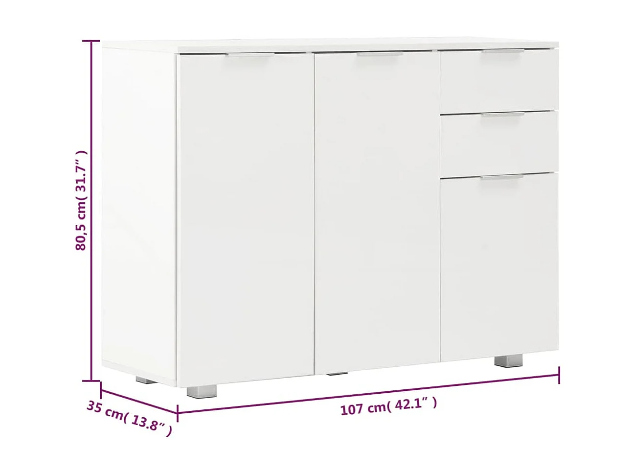 Credenza Bianco Lucido 107x35x80,5 cm