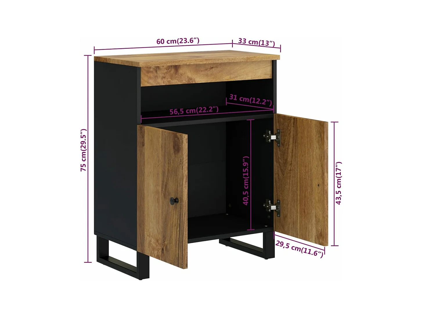 Sideboard mit 2 Türen 60x33x75 cm Massivholz Mango