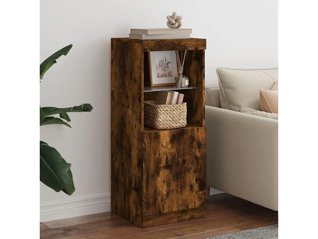 Buffet avec lumières LED chêne fumé 41x37x100 cm