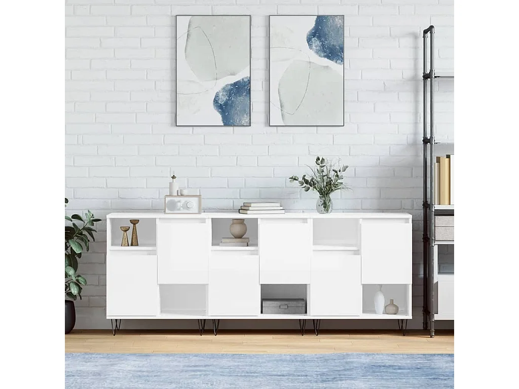 Buffets 3 pcs blanc brillant bois d'ingénierie