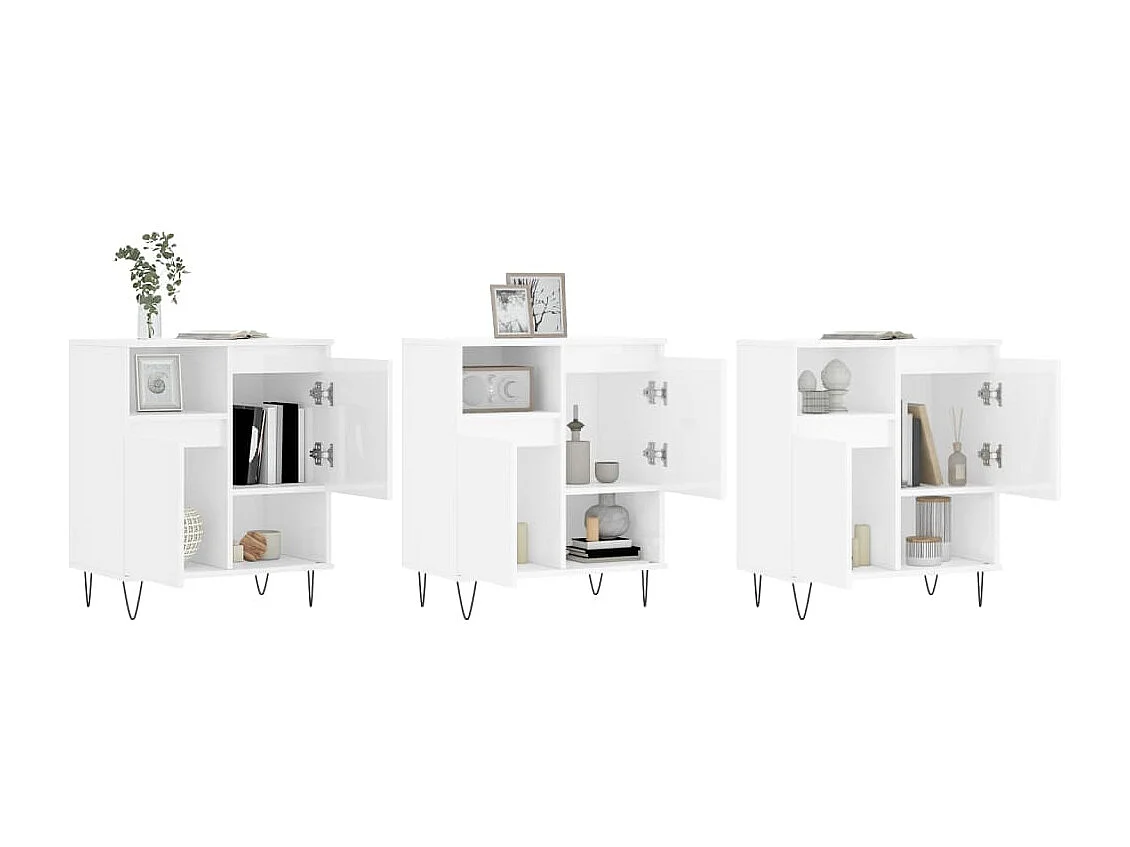 Buffets 3 pcs blanc brillant bois d'ingénierie