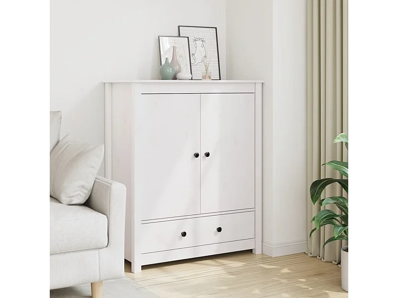 Credenza Bianca 83x41,5x100 cm in Legno Massello di Pino