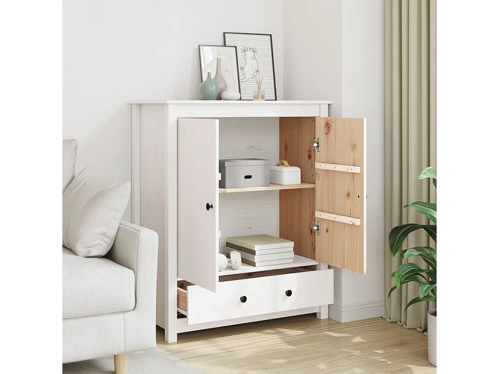 Highboard Weiß 83x41,5x100 cm Massivholz Kiefer