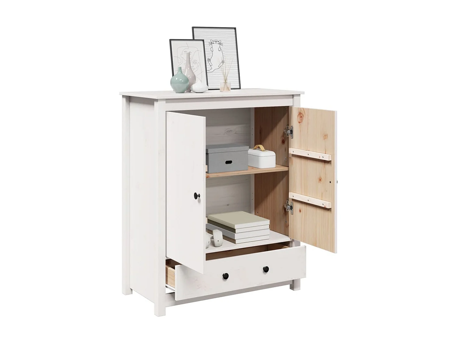 Highboard Weiß 83x41,5x100 cm Massivholz Kiefer