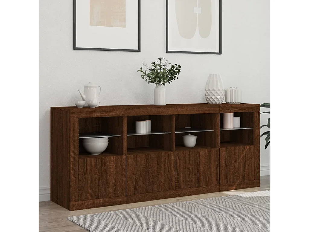 Buffet avec lumières LED chêne marron 163x37x67 cm