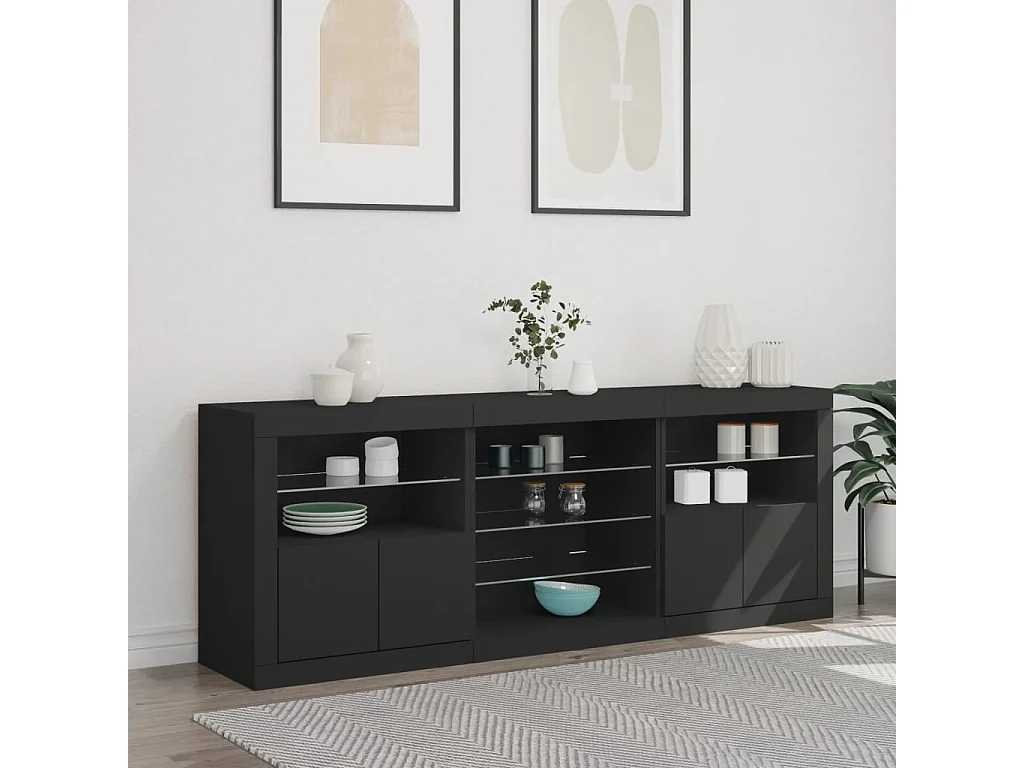 Credenza con Luci LED Nera 181,5x37x67 cm