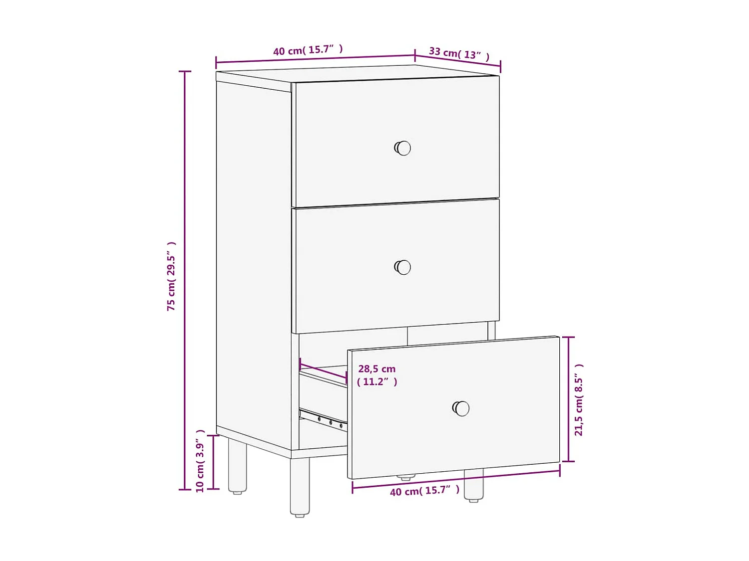 Armoire latérale noir 40x33x75 cm bois massif de manguier