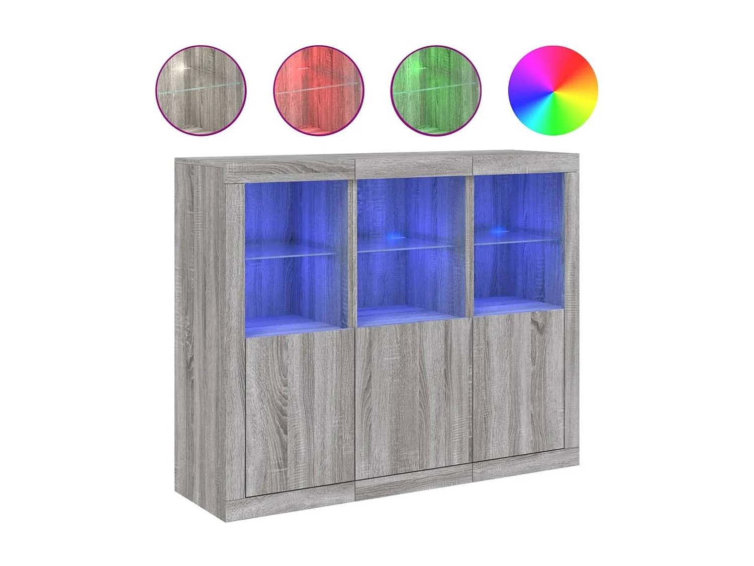 Buffets avec lumières LED 3 pcs sonoma gris bois d'ingénierie