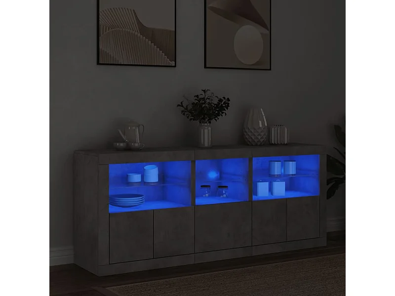 Credenza con Luci LED Grigio Cemento 162x37x67 cm