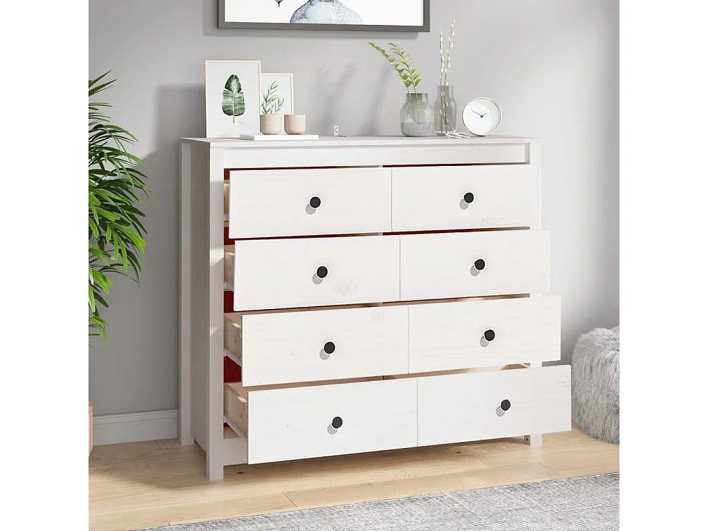 Armadietto Bianco 100x40x90 cm in Legno Massello di Pino