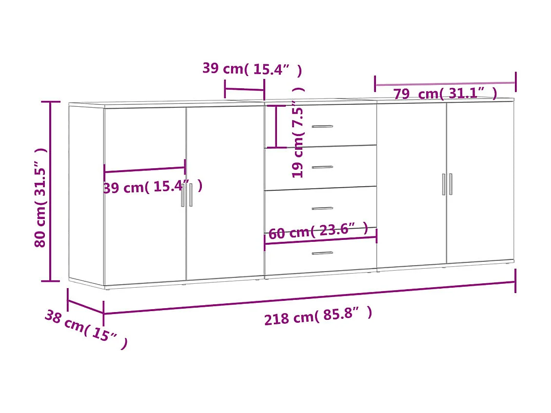 Sideboards 3 Stk. Weiß Holzwerkstoff