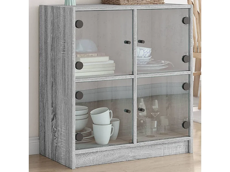 Mobile con Ante in Vetro Grigio Sonoma 68x37x75,5 cm