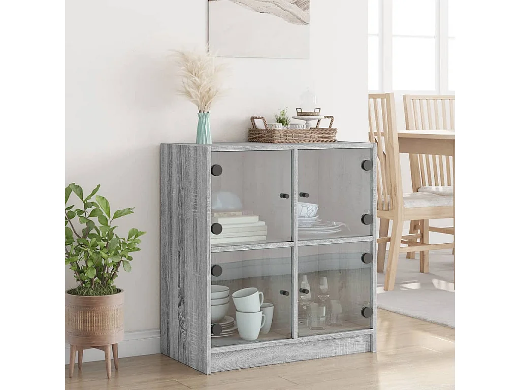 Armoire latérale avec portes en verre sonoma gris 68x37x75,5 cm