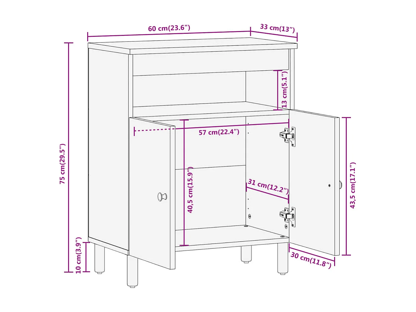 Beistelltisch 60x33x75 cm Massivholz Akazie