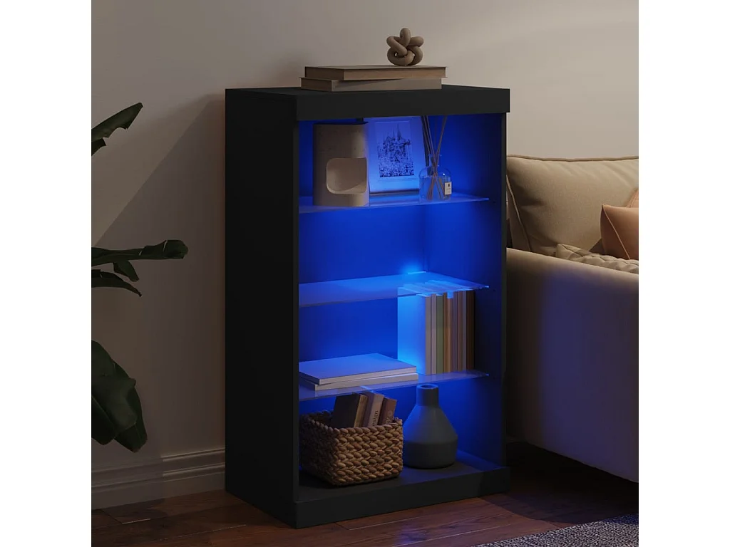 Buffet avec lumières LED noir 60,5x37x100 cm