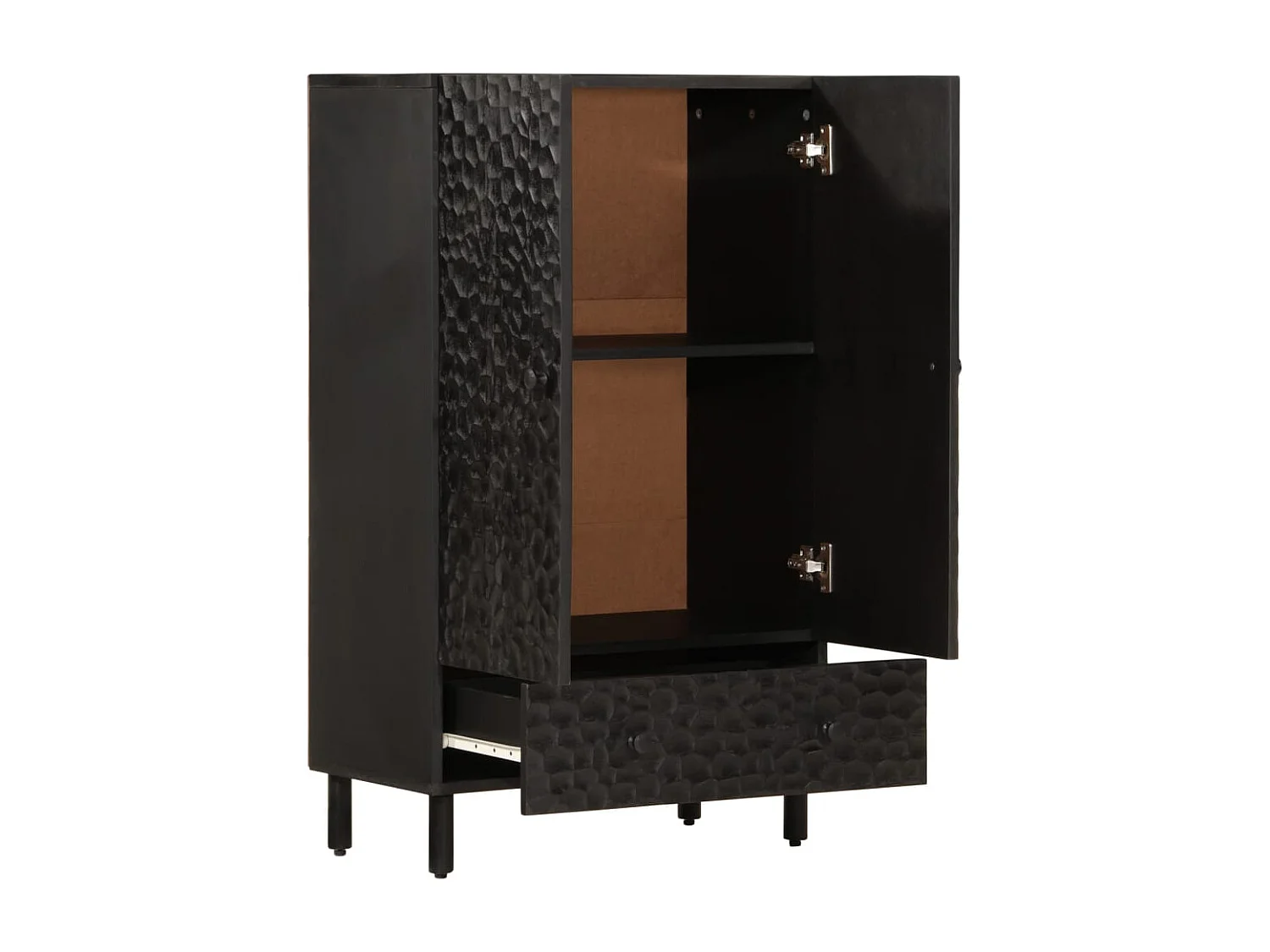 Credenza Nera 60x33x100 cm in Legno Massello di Mango