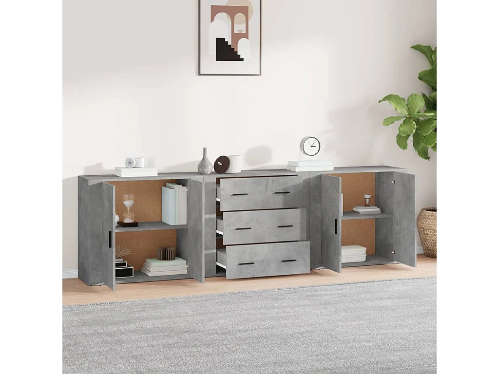 Aparadores 3 piezas madera contrachapada gris cemento