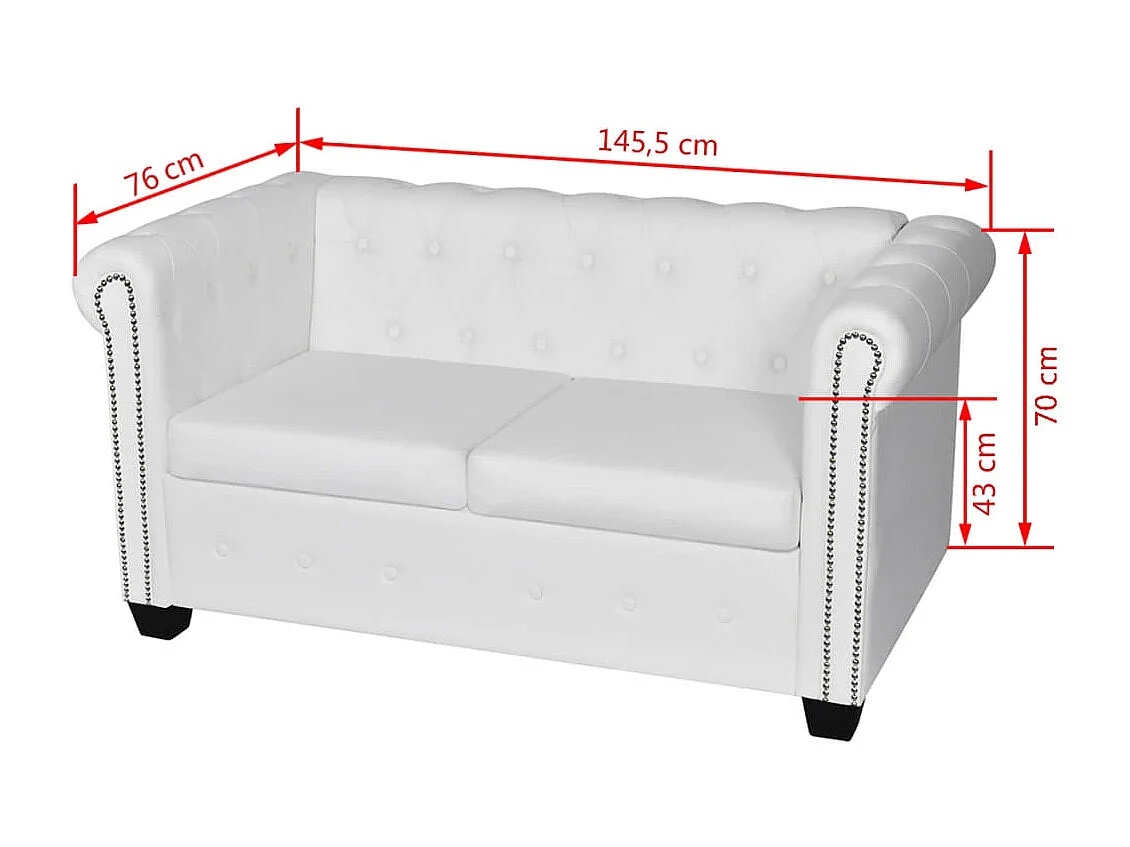 Conjunto sofás Chesterfield 2 + 3 lugares couro artific. branco