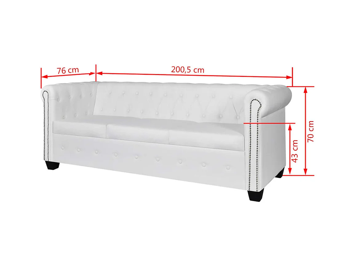 Bankstel 2-zits en 3-zits Chesterfield kunstleer wit