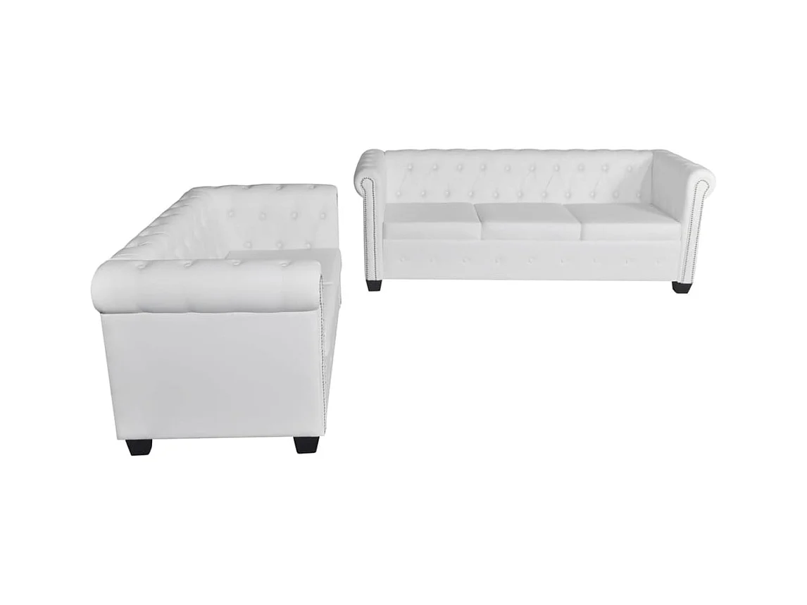 Bankstel 2-zits en 3-zits Chesterfield kunstleer wit