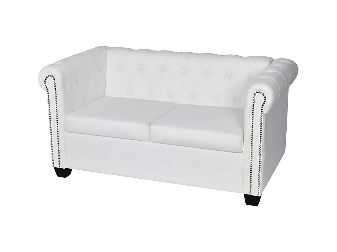 Bankstel 2-zits en 3-zits Chesterfield kunstleer wit