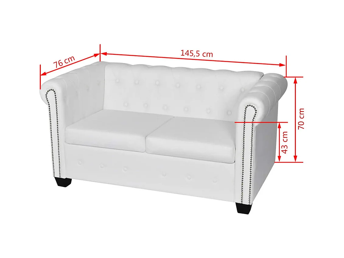 Bankstel 2-zits en 3-zits Chesterfield kunstleer wit