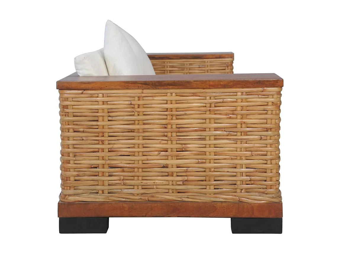 Canapé à 2 places avec coussins Marron Rotin naturel