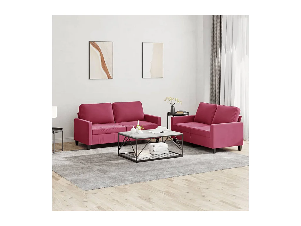 Ensemble de canapés 2 pcs avec coussins Rouge bordeaux Velours