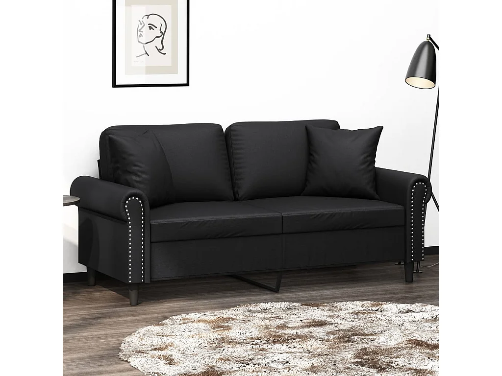 Tweezitsbank met sierkussens 140 cm kunstleer zwart