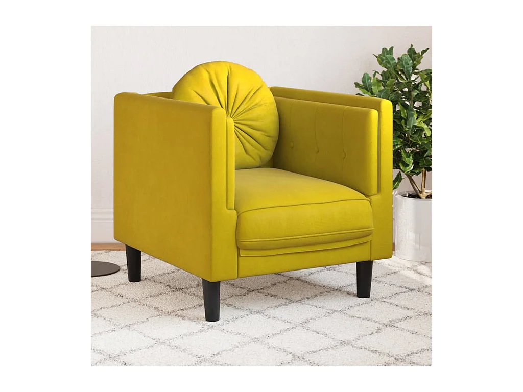 Fauteuil avec coussin jaune velours